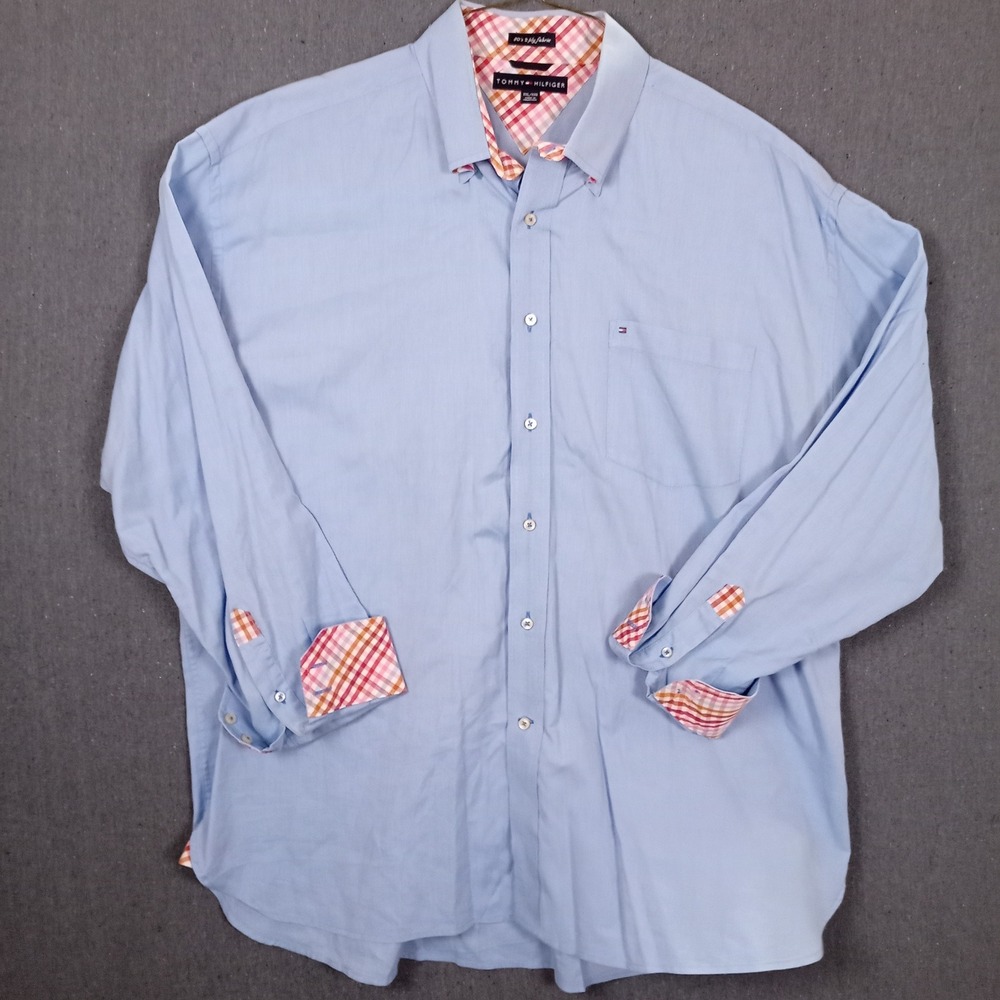 Tommy Hilfiger Mens XXL Blue 80s 2-Ply Cotton Button Down Shirt Gingham Trim - Picture 3 of 9